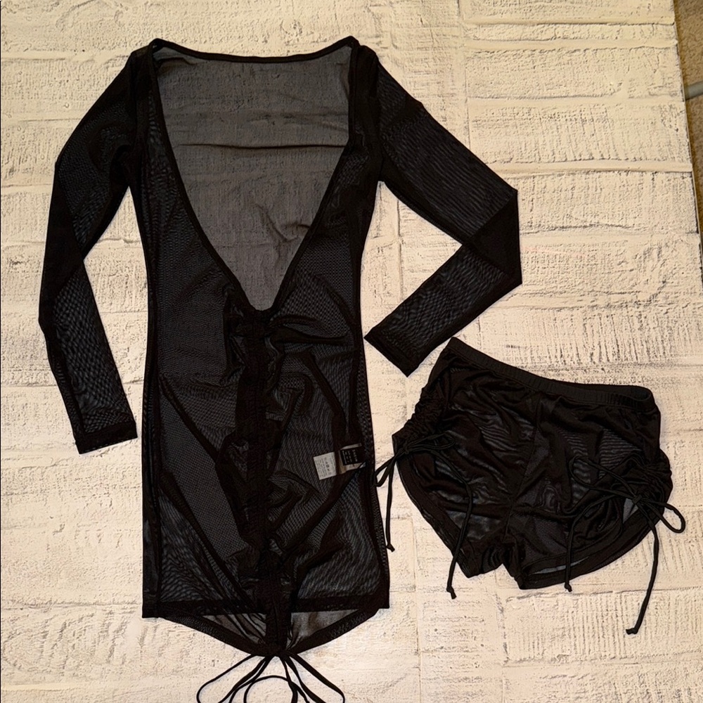 SHEIN Black Mesh Cover-Up Set